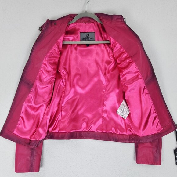 Giorgio Di Mare Jacket Womens Large Pink Fuchsia Leather Yachting Full Zip NEW - Picture 11 of 16